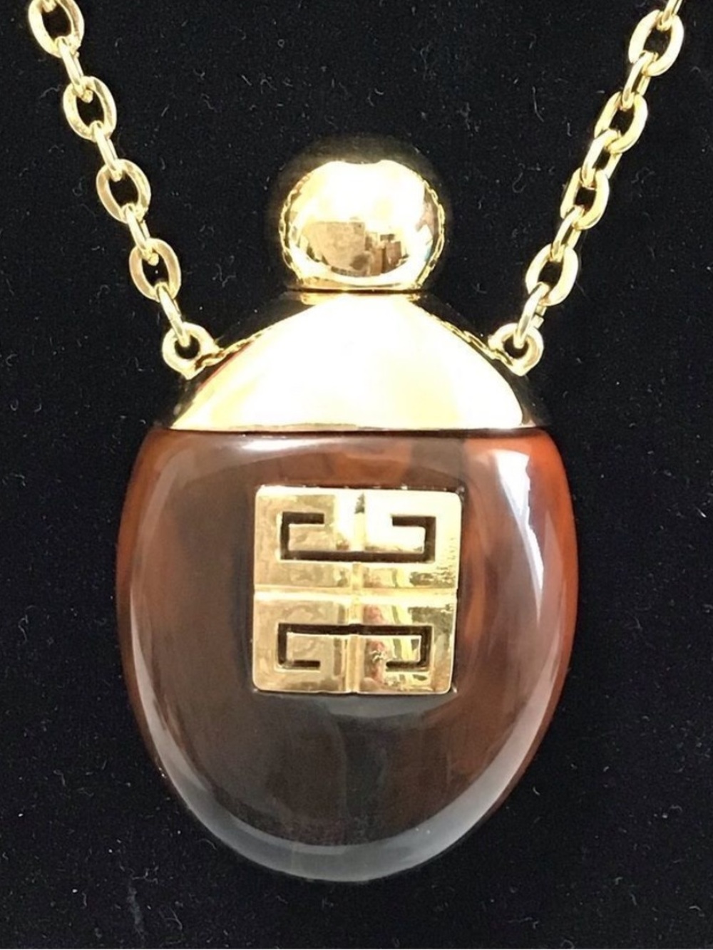 Givenchy Vintage Necklace 1977 Brown Tortoise Shell Perfume Holder Pendant